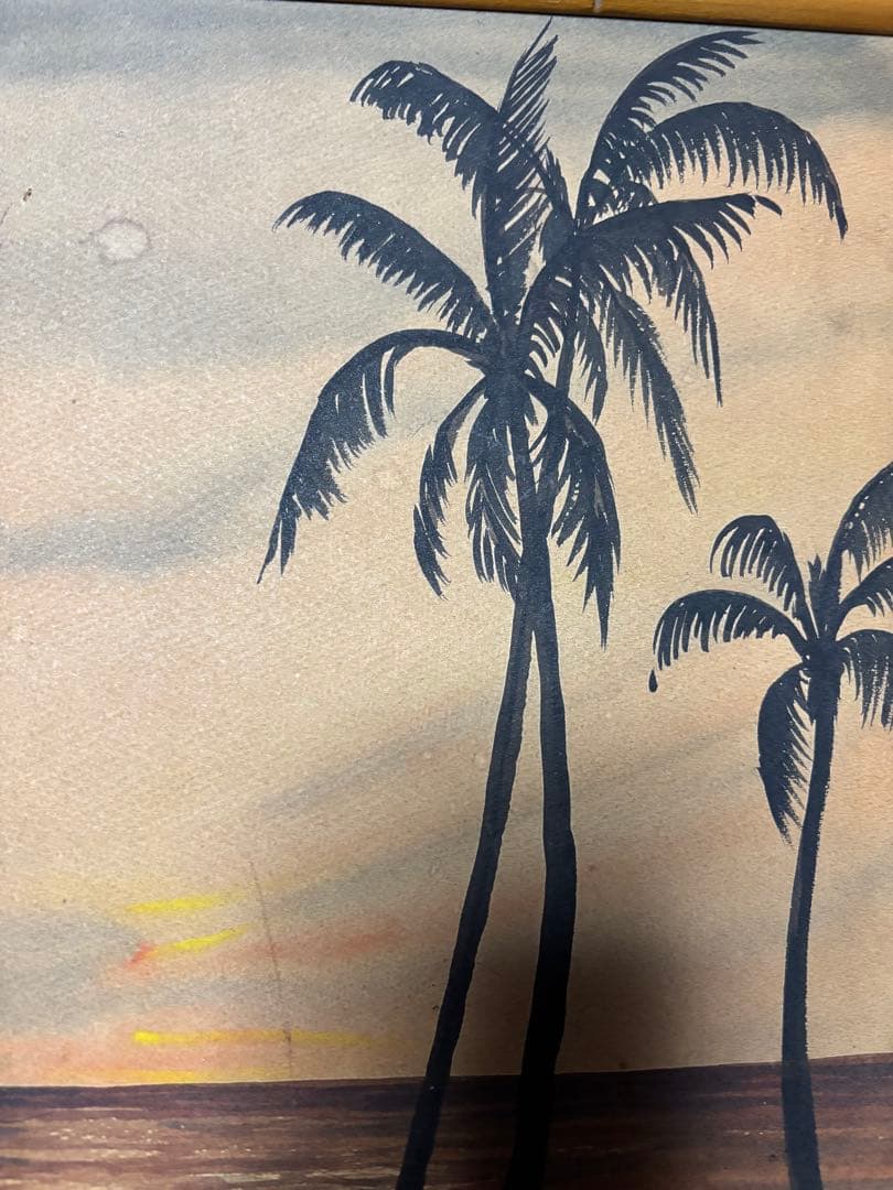 アメリカン50'sミッドセンチュリーハワイアントロピカル風景画 バンブーフレーム