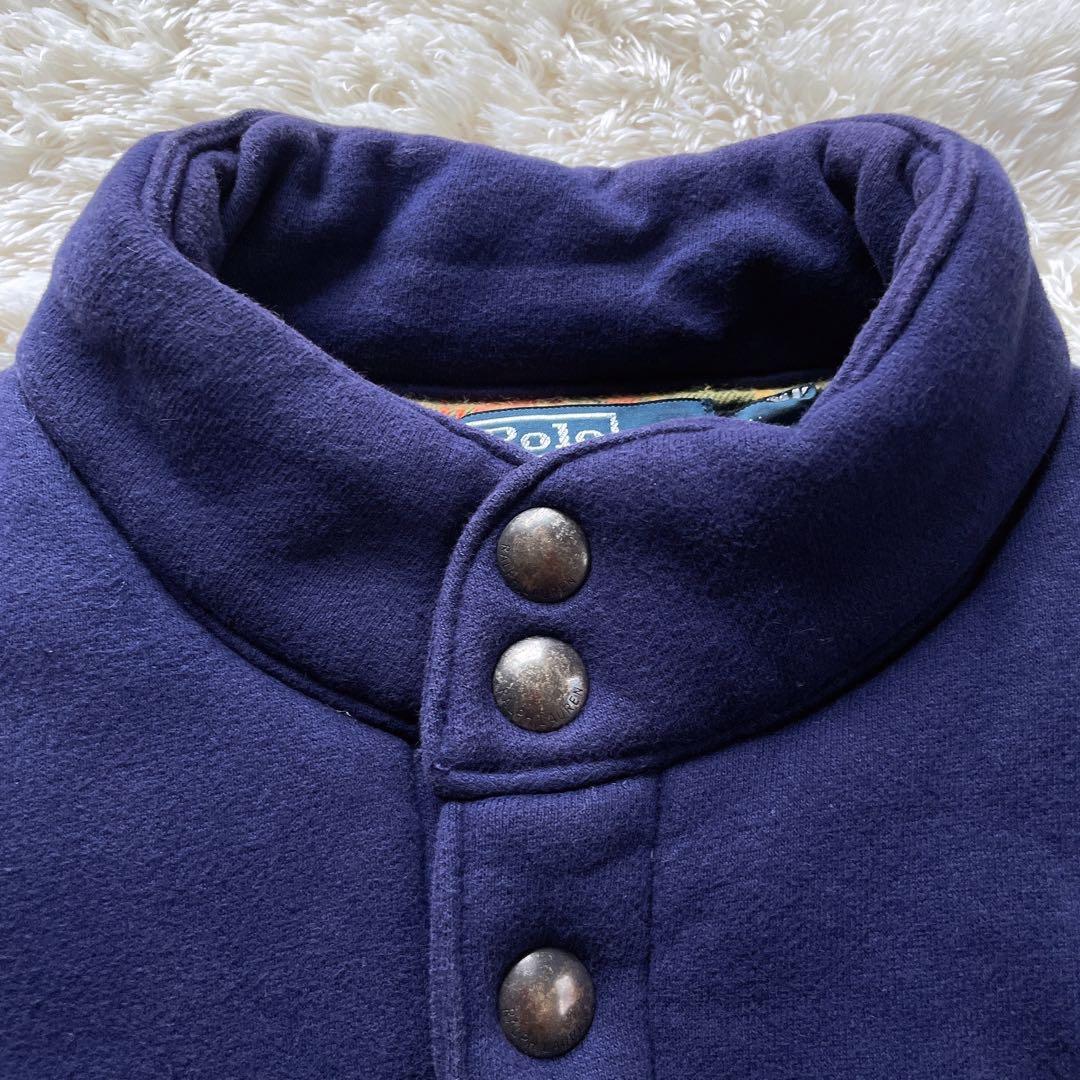 ポロバイラルフローレン M 中綿 ダウンベスト 裏地チェック ポニー　肉厚　紺