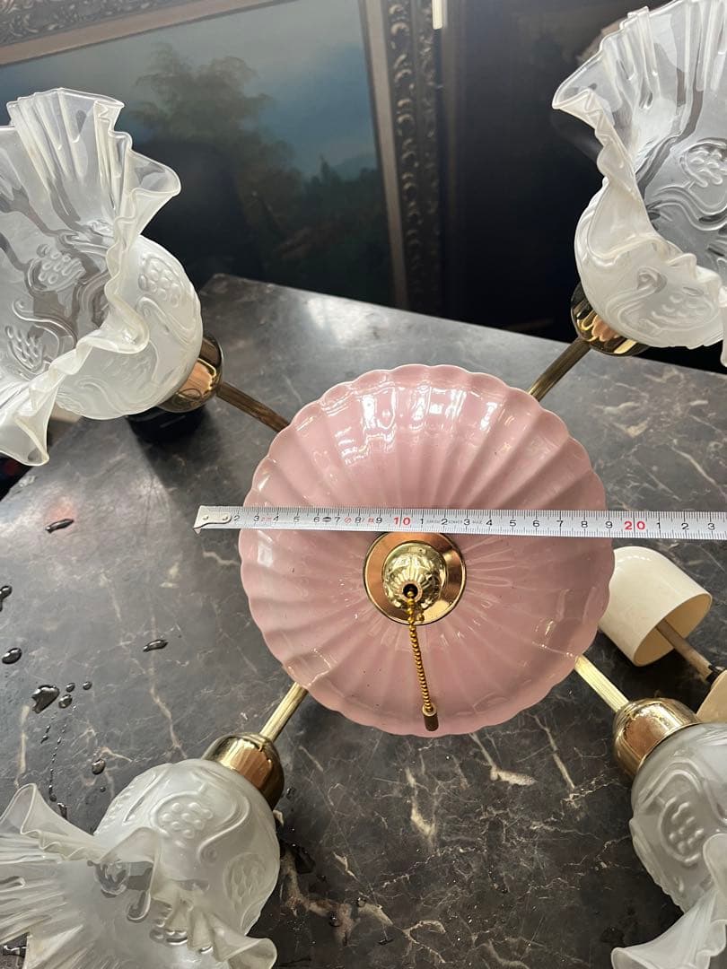 昭和レトロシャンデリア、レトロシャンデリア、陶器とガラスホヤのシャンデリア