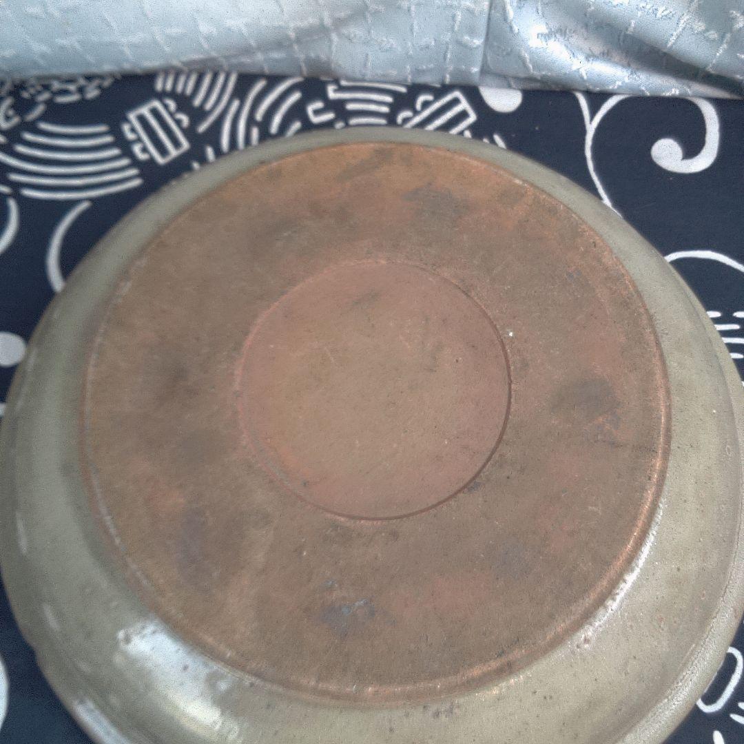 骨董３陶器製ベージュ丸型皿