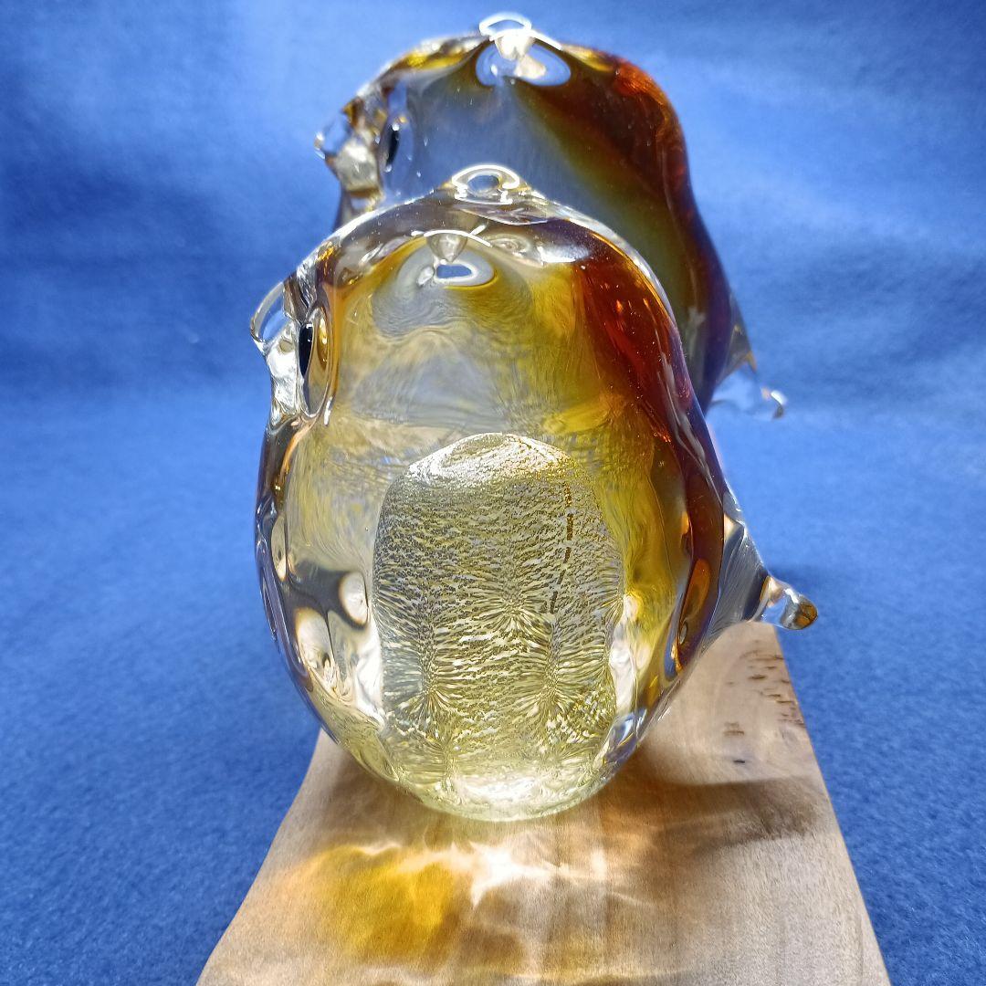 津軽びいどろ親子フクロウ ガラスオブジェ 2個セット