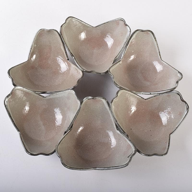 和食器　八幡窯　堀野証嗣造　唐津　割山椒　向付　六客　共箱　M　R7957