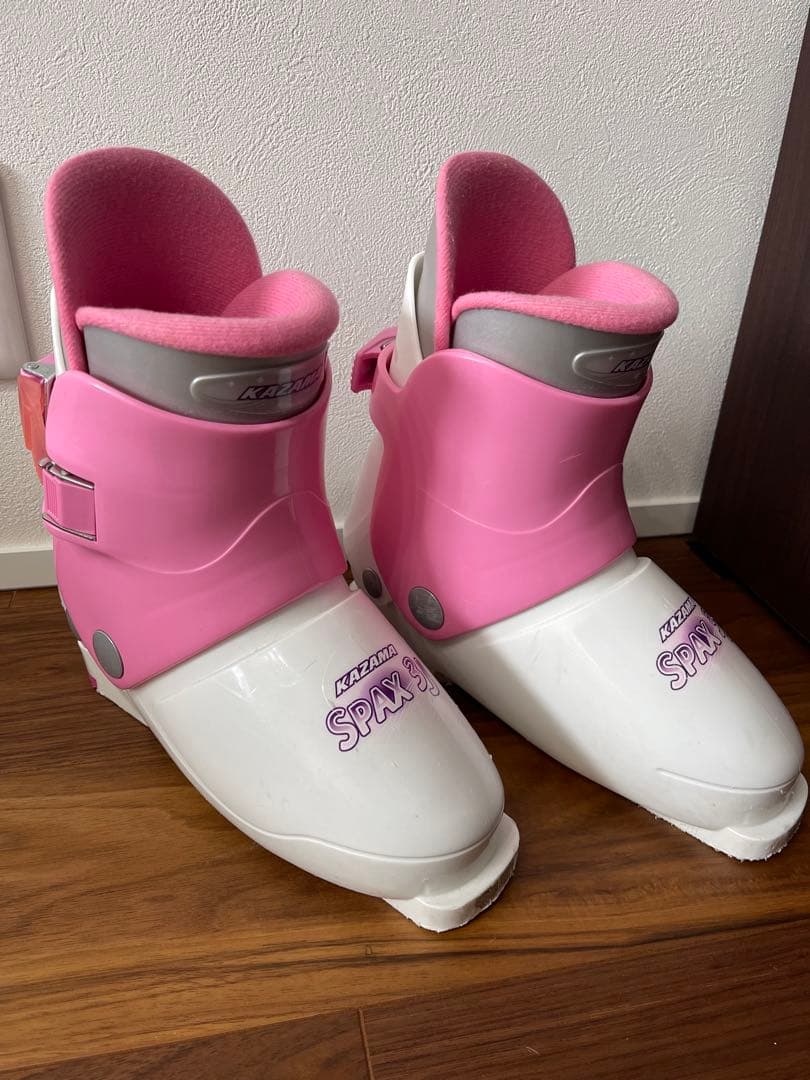 KAZAMA スキー板130㎝ ストック ブーツ セット ピンク ジュニア