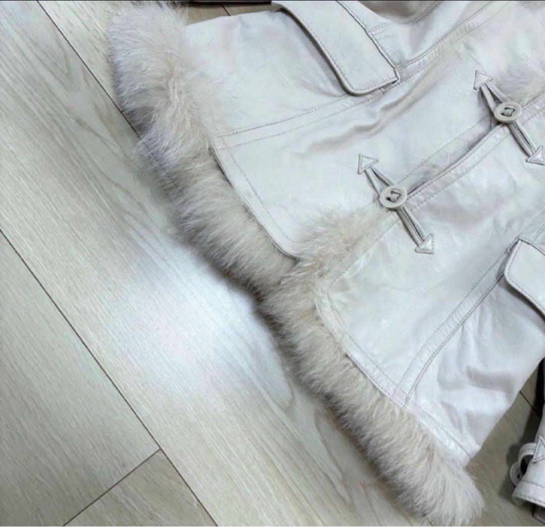 高級感✨LAZO ラムレザージャケット フォックスファー 2way ホワイト