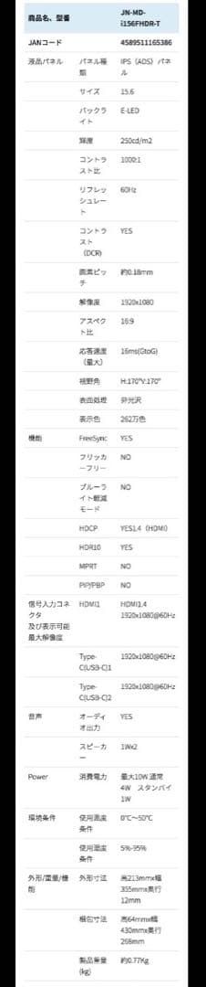JAPANNEXT 15.6インチディスプレイ