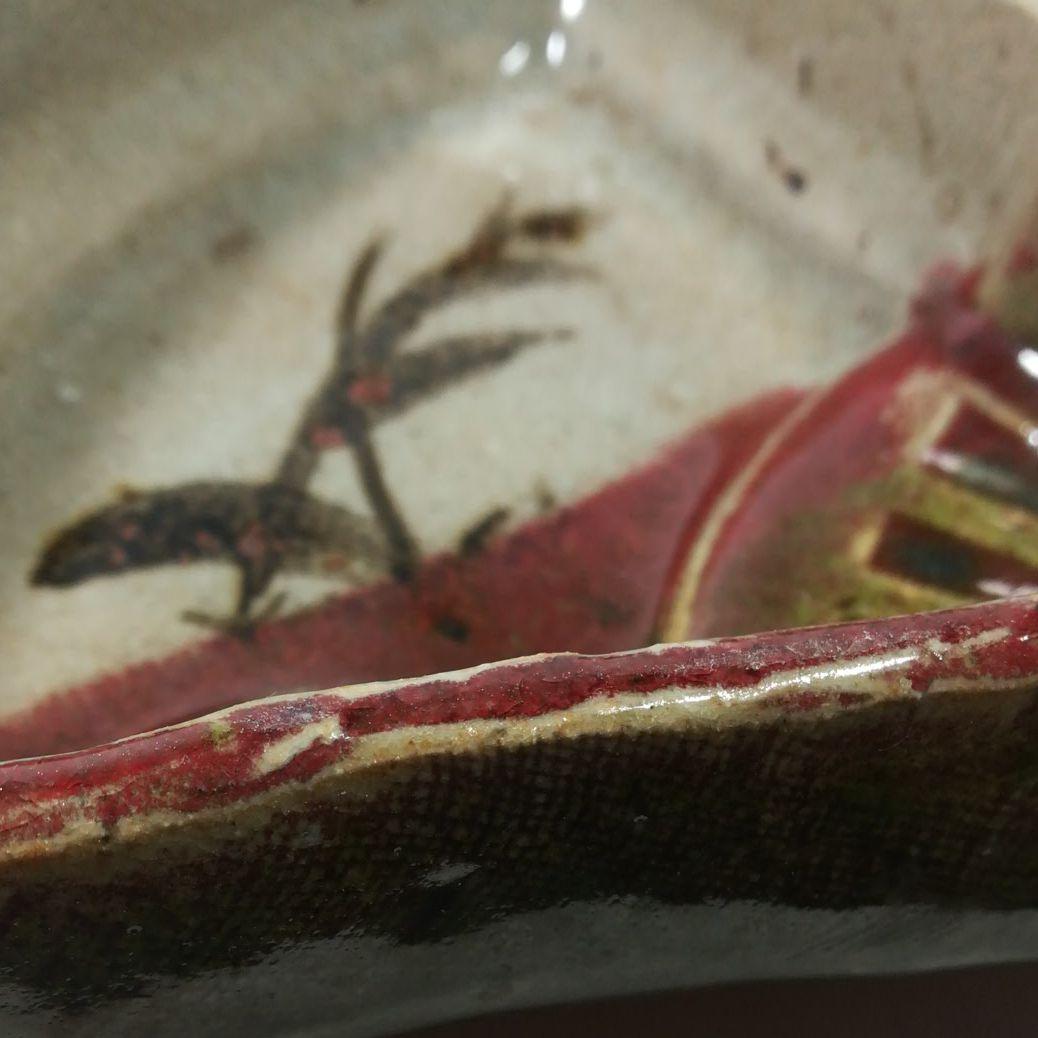 在銘あり　織部焼　扇形銘々皿　５客　懐石料理