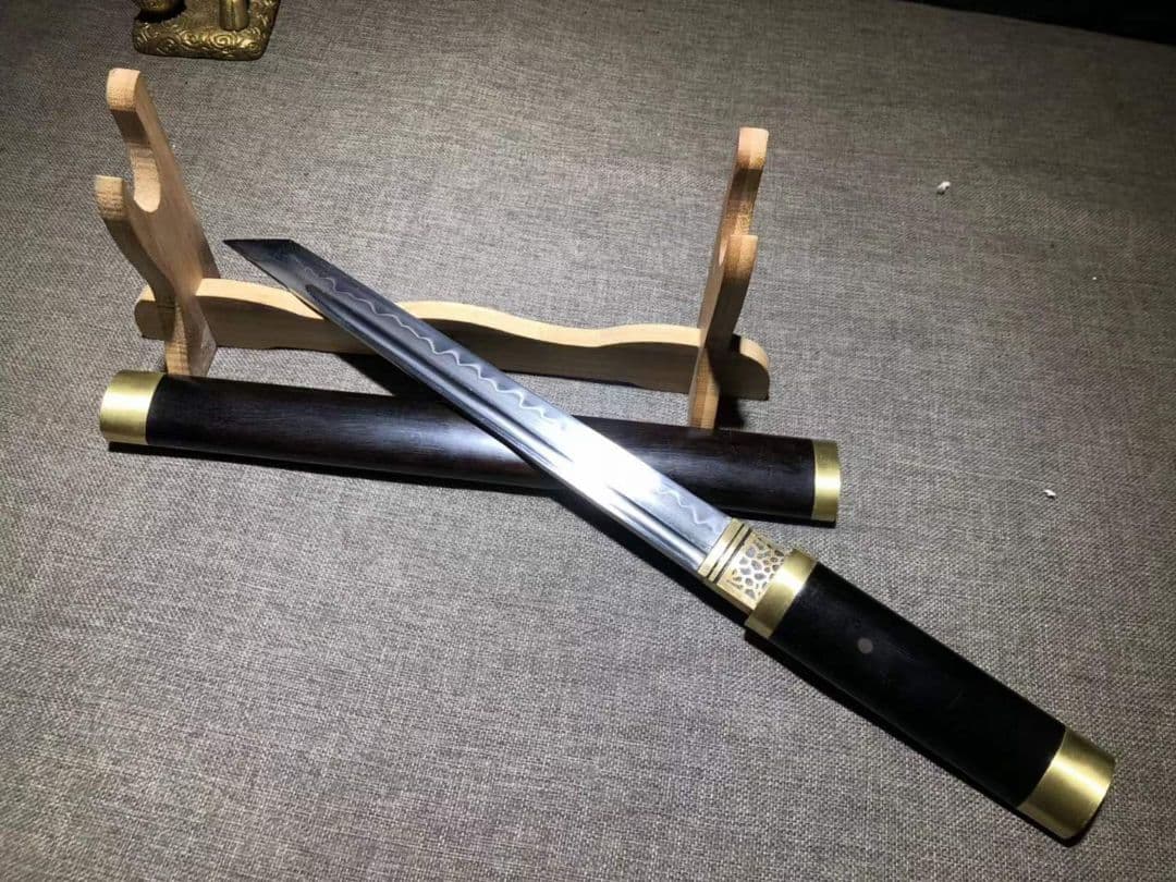 黒檀手作り銅包みT 10焼刃血槽版唐直刀古兵器 武具　刀装具　日本刀　模造刀