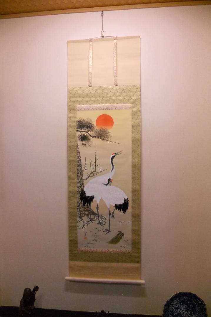 掛け軸 松廉 松竹梅鶴亀 絹本 希少 軸装 茶道具 掛軸 美品 です。