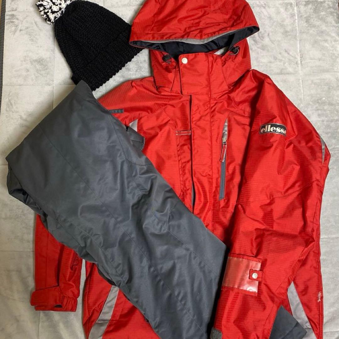 【美品】ellesse 赤 スキーウェア ニット帽付き