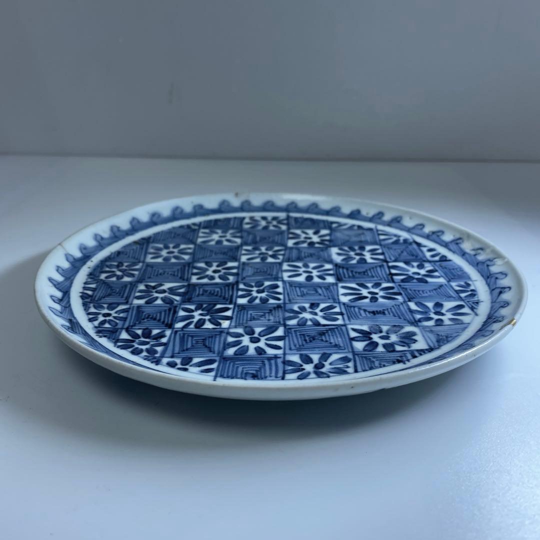 江戸初期　上手初期伊万里　染付中皿　合箱　約20㎝　東Y7-0331☆2Fトトヒ