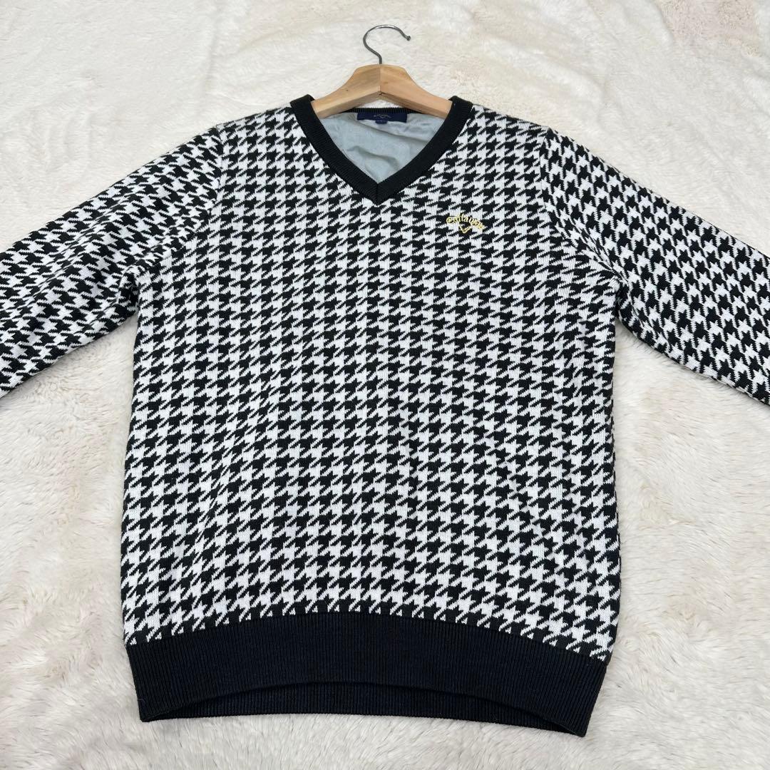 ✨美品✨キャロウェイ ゴルフ ニット セーター 千鳥格子 裏地付き 防風 金刺繍
