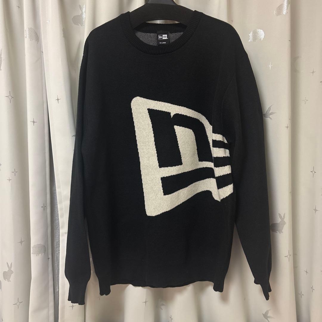 【お値下げ交渉可能】NEWERAニットセーターフラッグロゴブラック｜ゴルフXXL