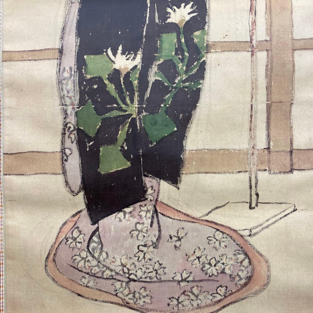 美品 掛け軸 竹久夢二筆「賀茂川」美人画 大正ロマン 二重箱