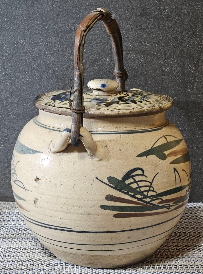 【時代古作品❗】益子焼　皆川マス 絵付け 色絵　山水図　土瓶　急須　益子民芸