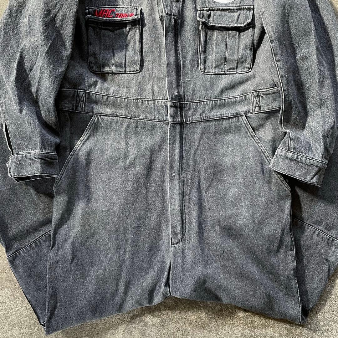 マックツール ブラックデニムオーバーオール つなぎ フルジップ 作業着 ロゴ刺繍