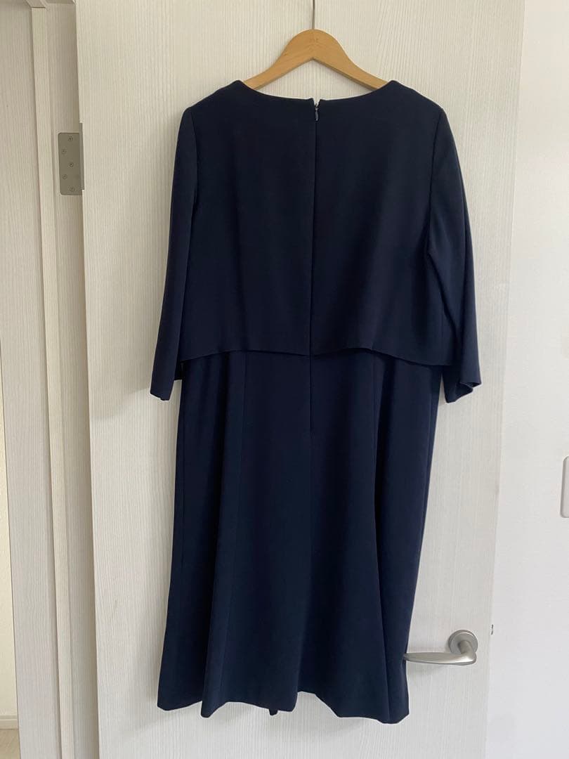 23区大きいサイズ44トリアセダブルジョーゼットネイビーワンピースセレモニー美品