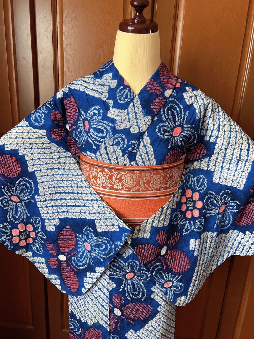 浴衣 有松鳴海絞り 単衣 夏物 木綿 綿 舞蝶花文