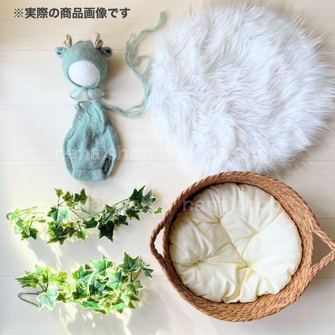 手編み風かごセット【編み込み緑辰】♪ニューボーンフォト撮影衣装　干支　たつ