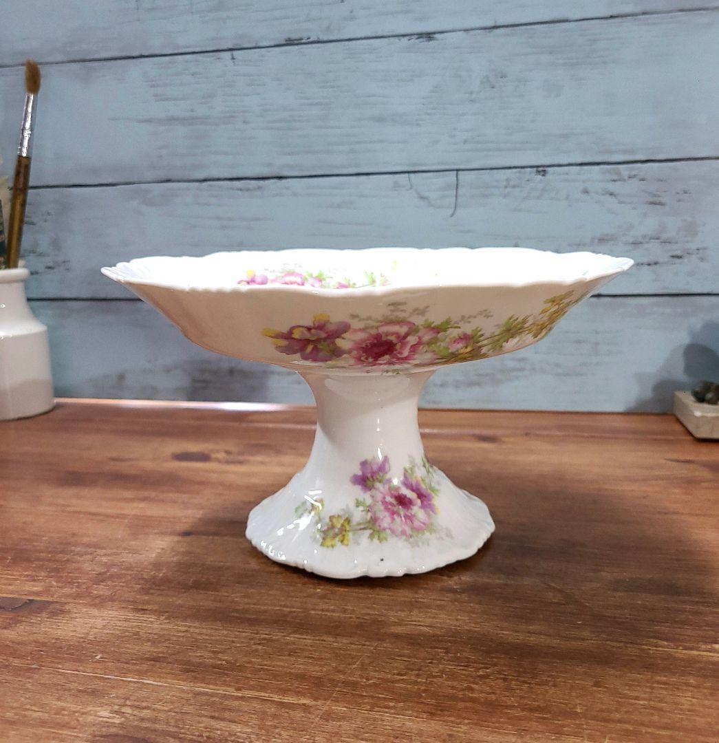 フランスアンティーク コンポティエ プレート 花リム インテリア フランス製 花