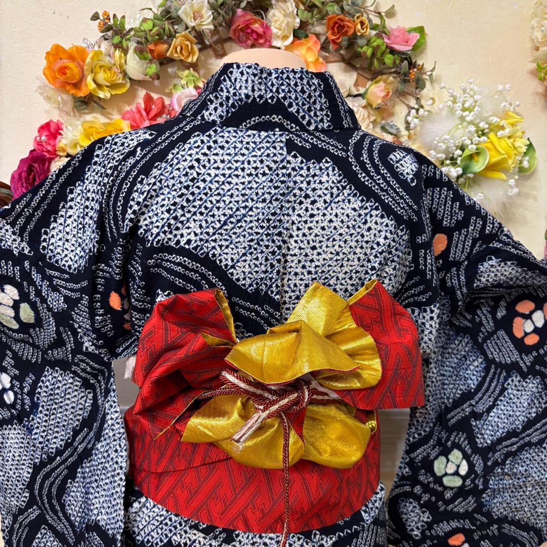 有松鳴海絞り伝統工芸❤️半幅帯レース つまみ細工ハンドメイド帯留め5点セット‼️銘品