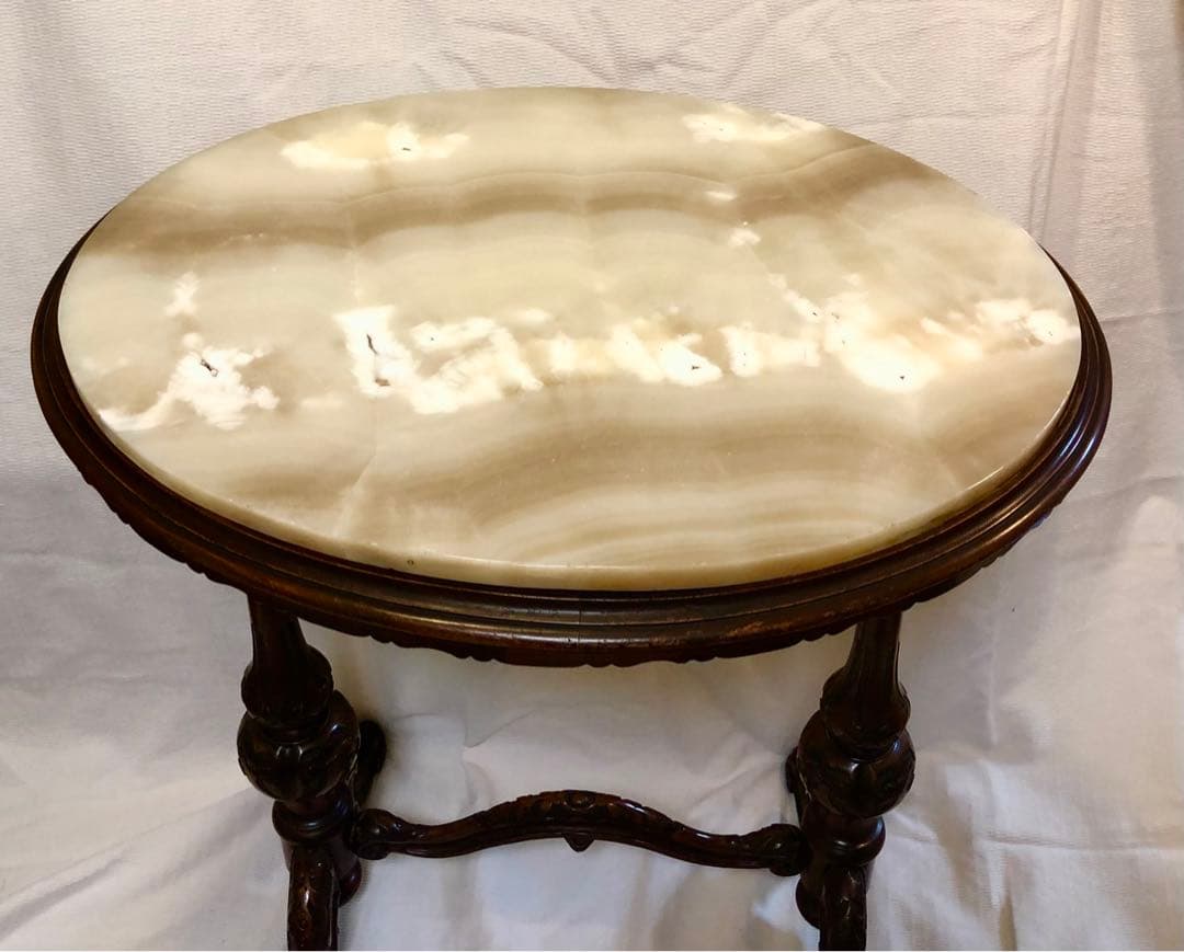 骨董家具　英国製　アンティーク 天然　アラバスター大理石　天板 サイドテーブル