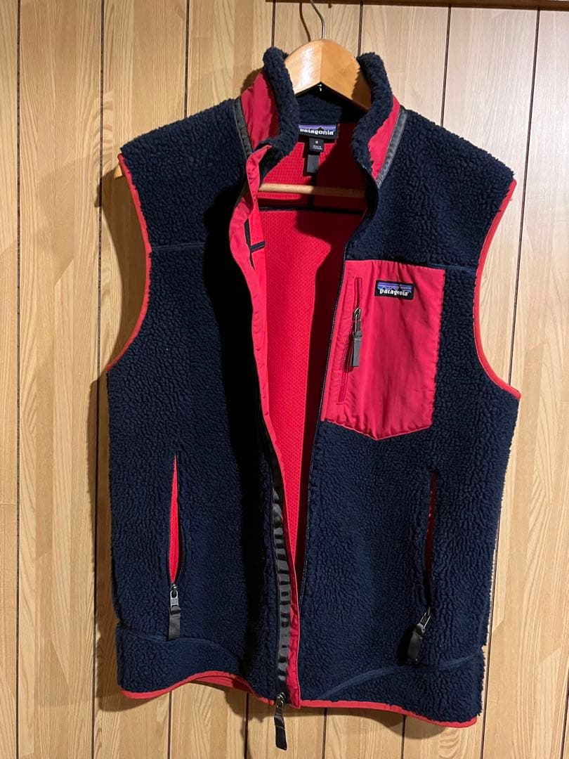 patagonia フリースベスト M ネイビー/レッド レトロX