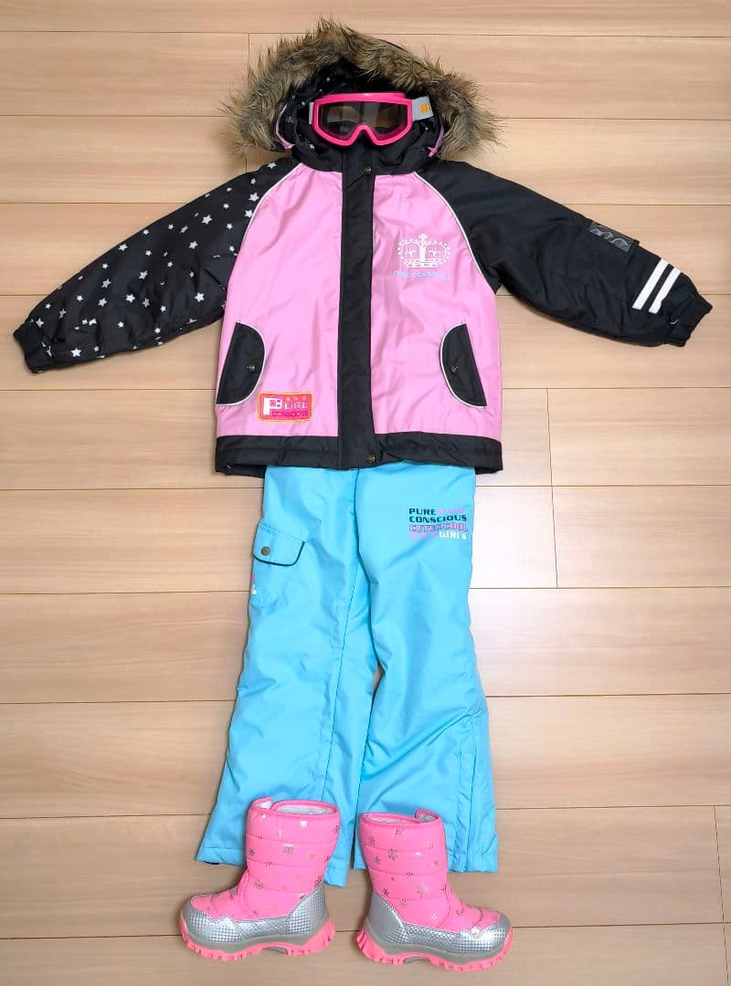 キッズ雪遊び4点セット　スキーウェア　ジャケット　ズボン　ゴーグル　スノーブーツ