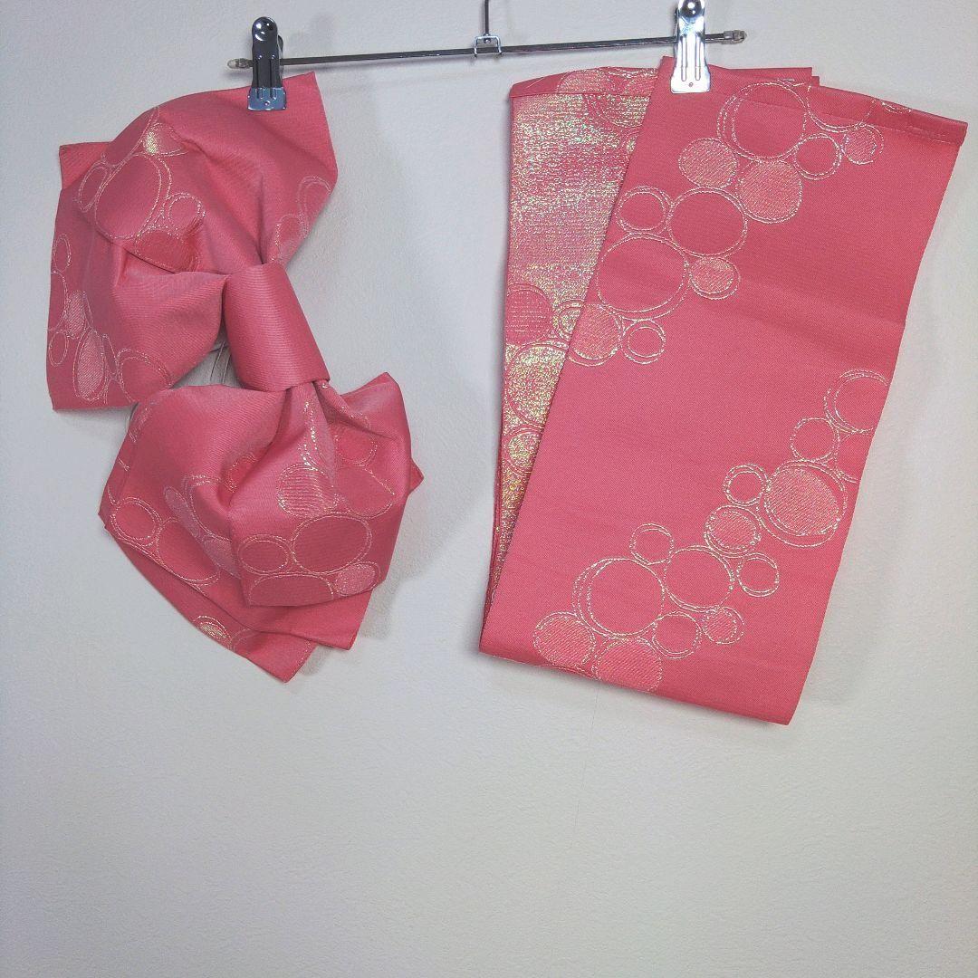 レディース　浴衣　セット　身丈155cm　紫　花柄　作り帯　ピンク　ラメ
