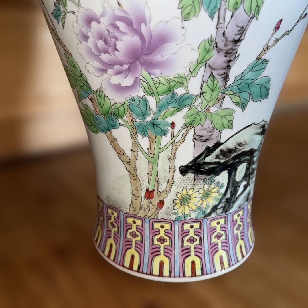 陶磁器製 花瓶 花と鳥の絵柄