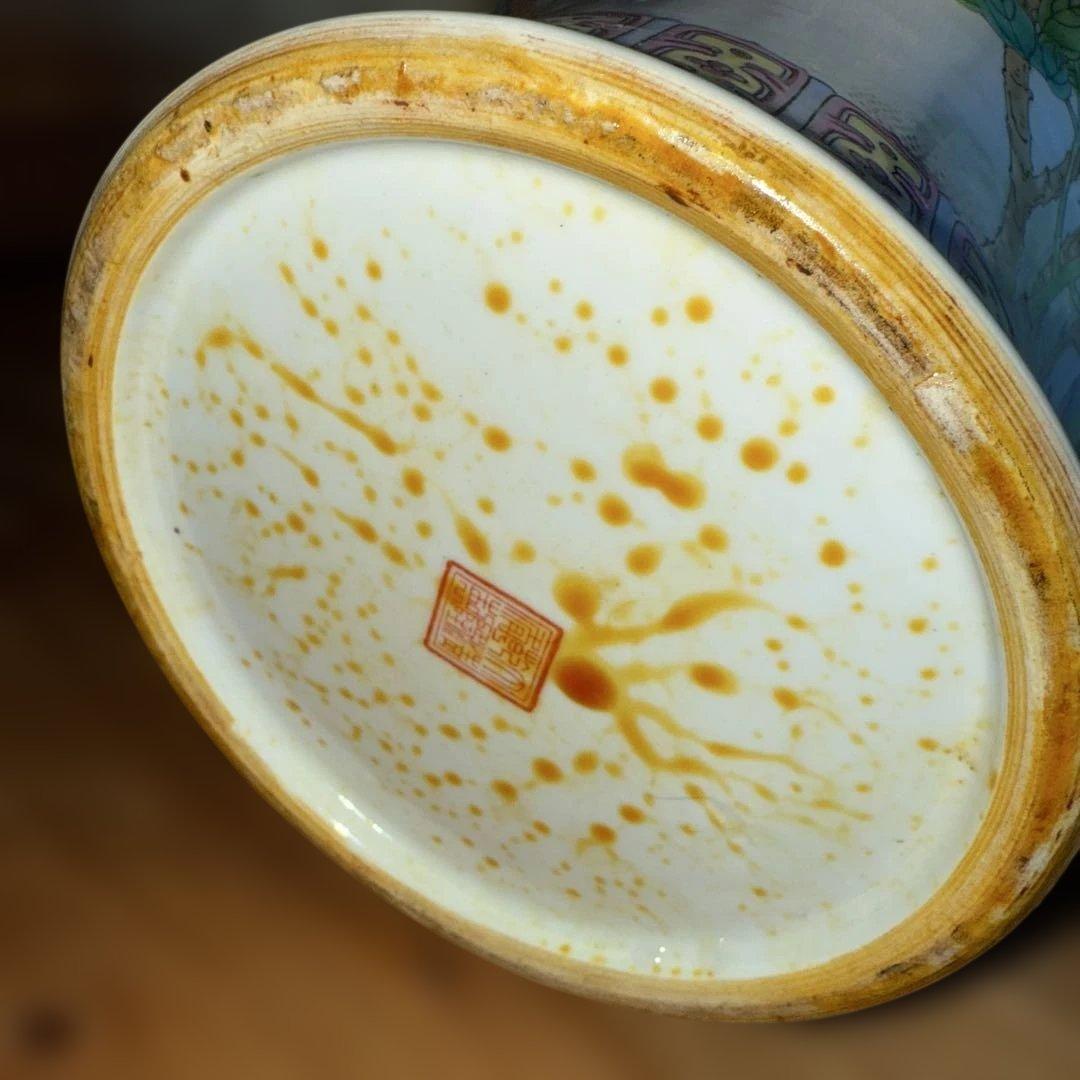 陶磁器製 花瓶 花と鳥の絵柄