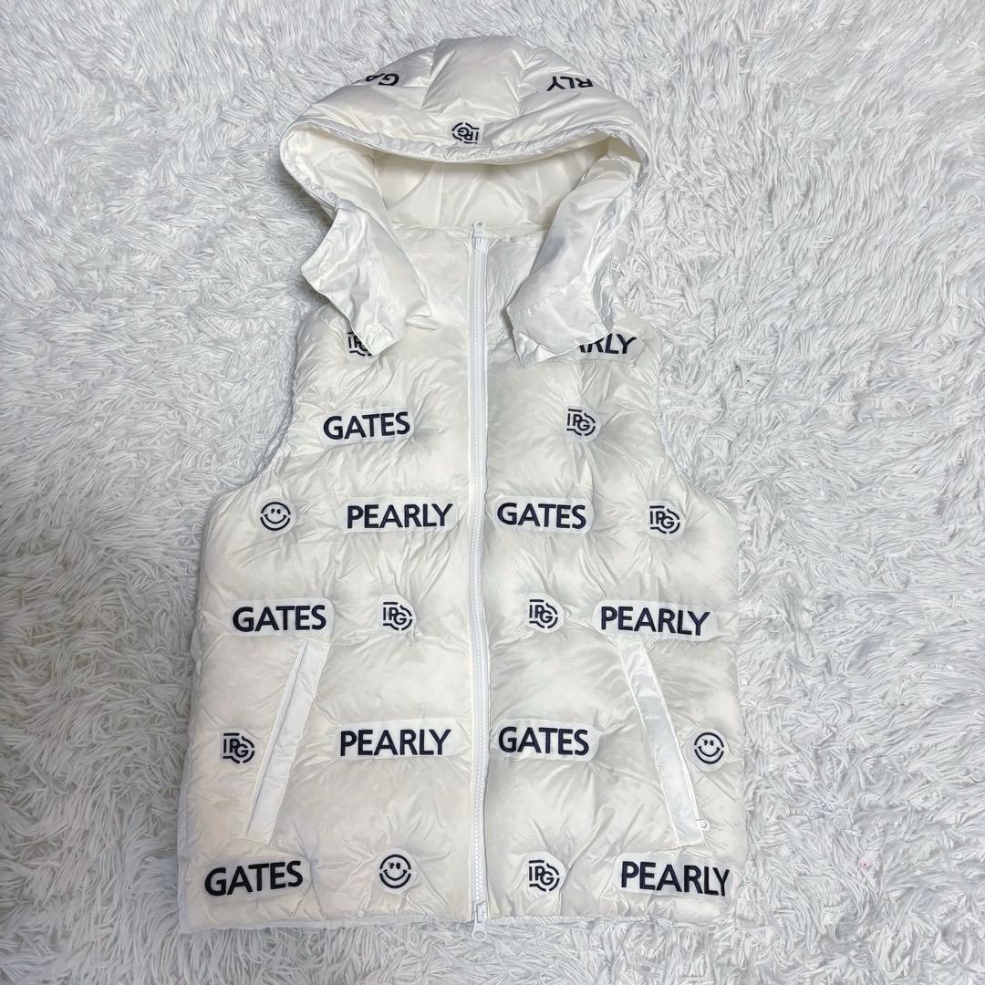 新作 パーリーゲイツ ベスト ダウン ホワイト スマイル にこちゃん ゴルフ