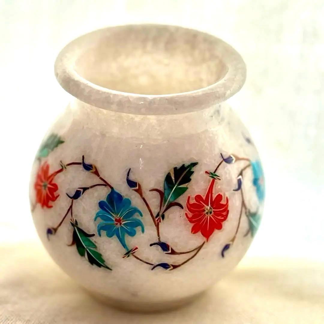 インド産　天然大理石細工　ベース　花瓶