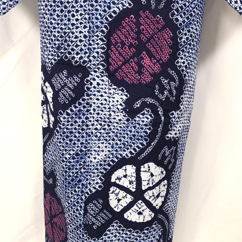 〇【最終値下げ】405mk74〇有松鳴海絞り 浴衣 蜘蛛絞り 朝顔〇しつけ付き