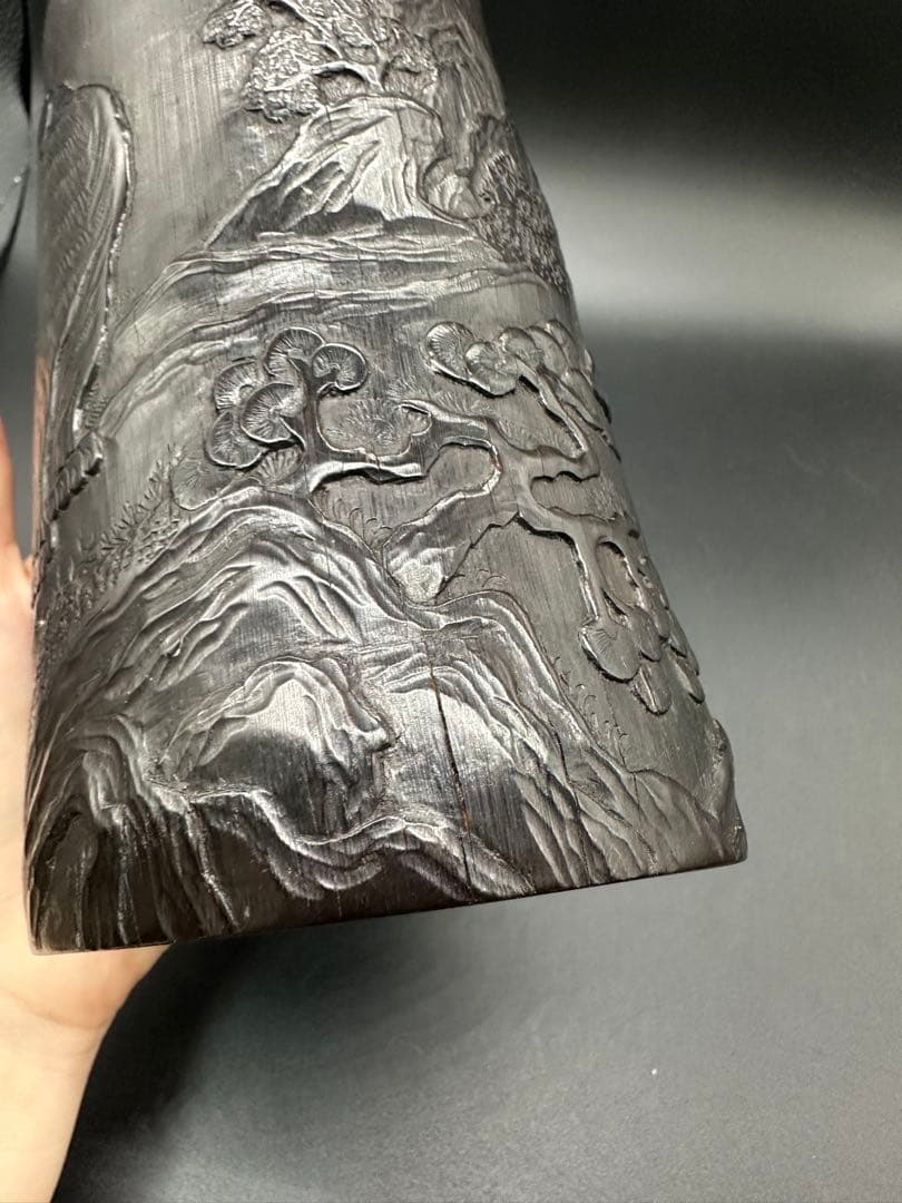 Myday公式アカウント01 竹彫　筆入　筆筒虎　清時代　竹　骨董　古美術