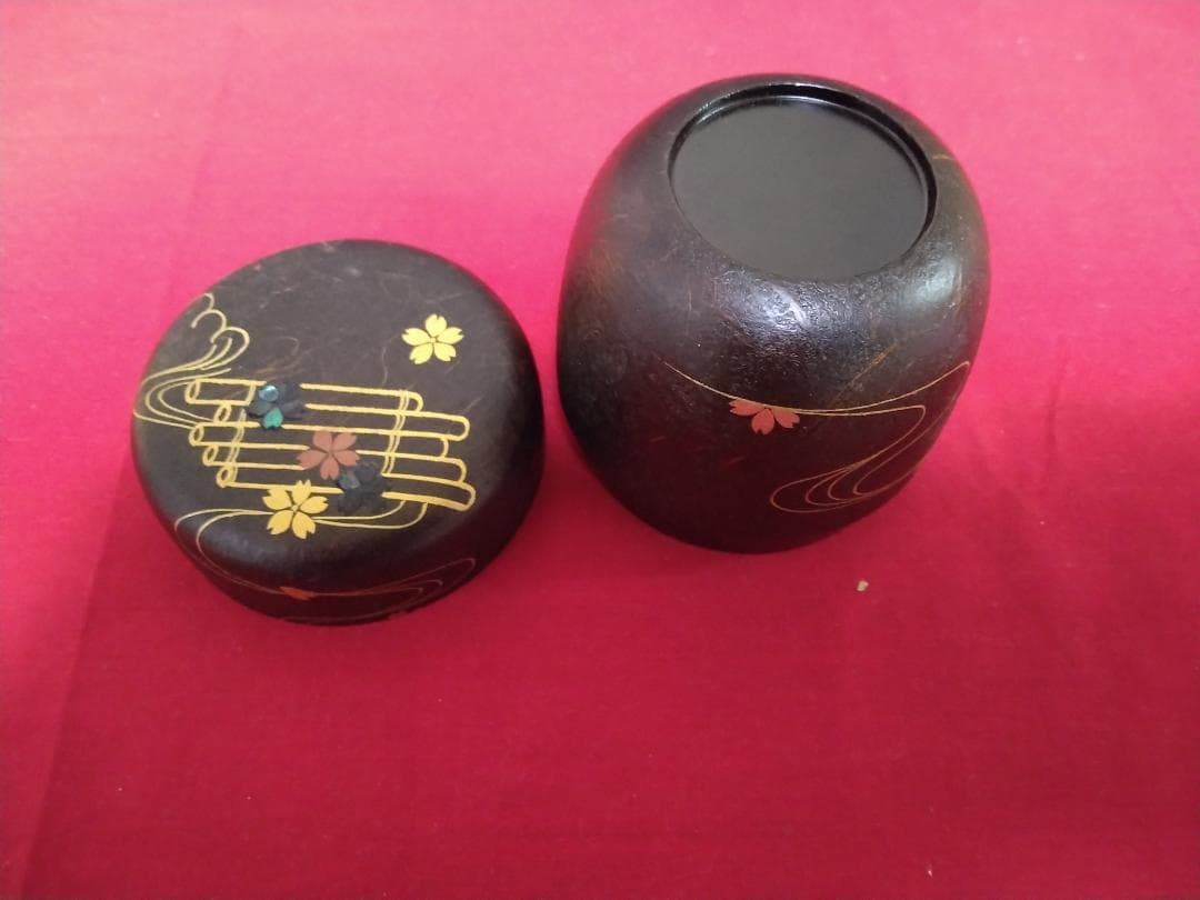 茶道具　　大棗 　【　花筏蒔絵　　一閑張　筑城筑良（造）　】 　 共布共箱