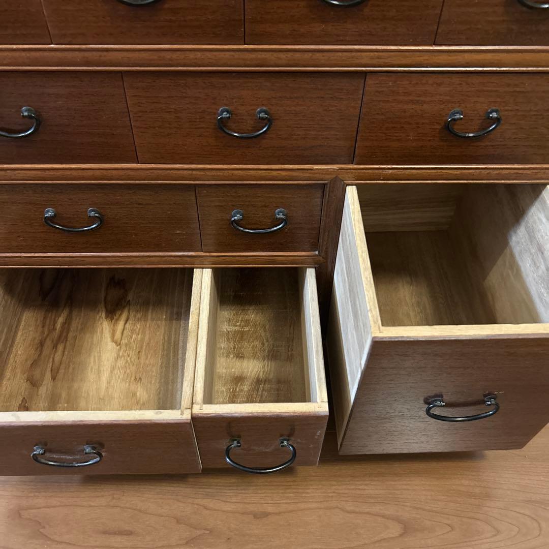 木製ダークブラウン収納棚 12引き出し アンティーク タンス 箪笥 古家具