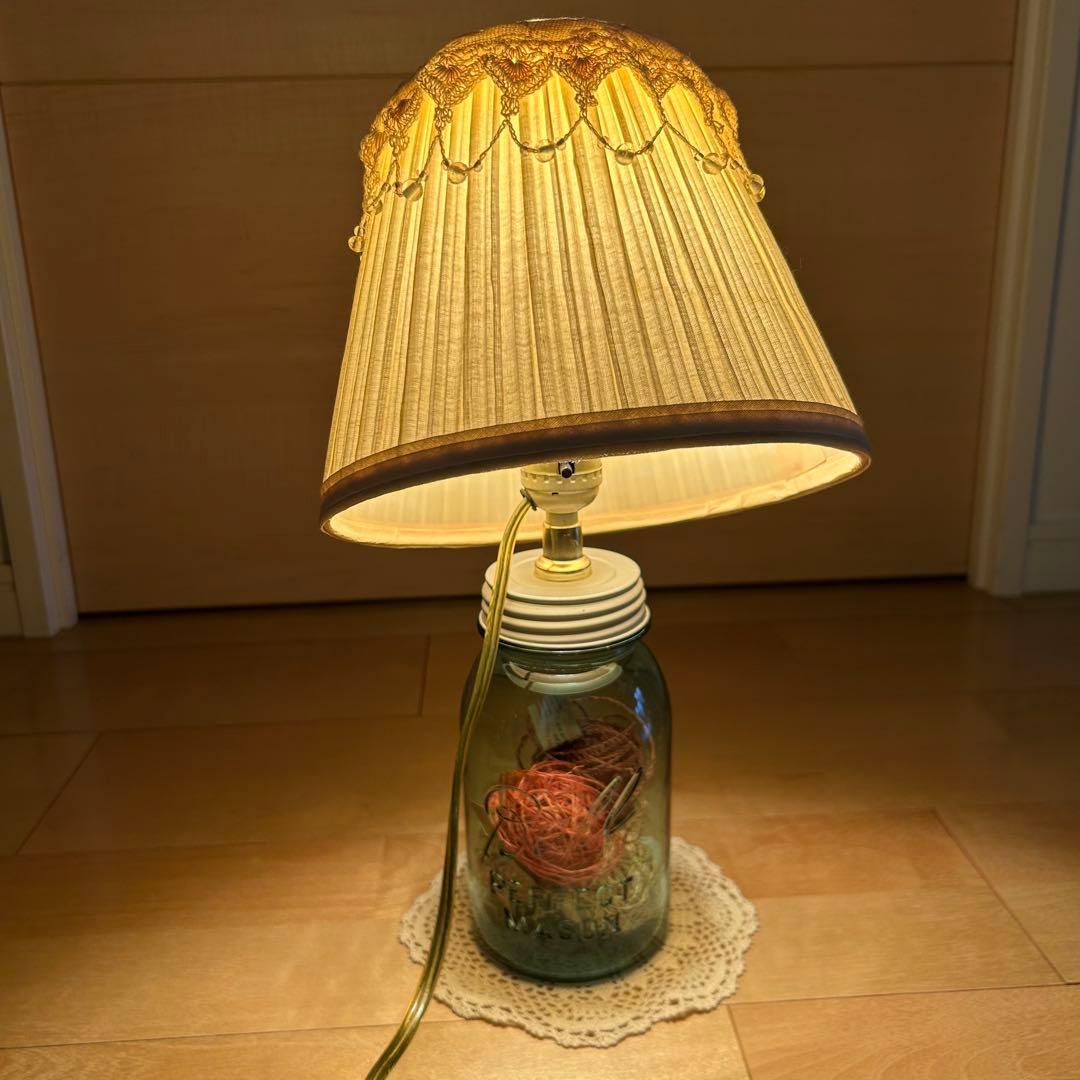 美品【メイソンジャー　シェード付テーブルライト】ヴィンテージ【プレ付】カントリー