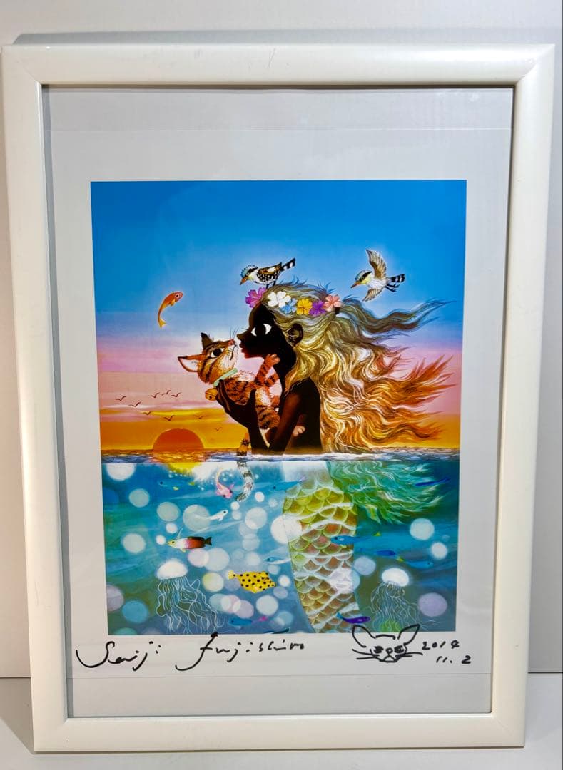 #藤城清治 「夕陽の中の愛の奇跡」レフグラフ作品　本人サイン・イラスト入り