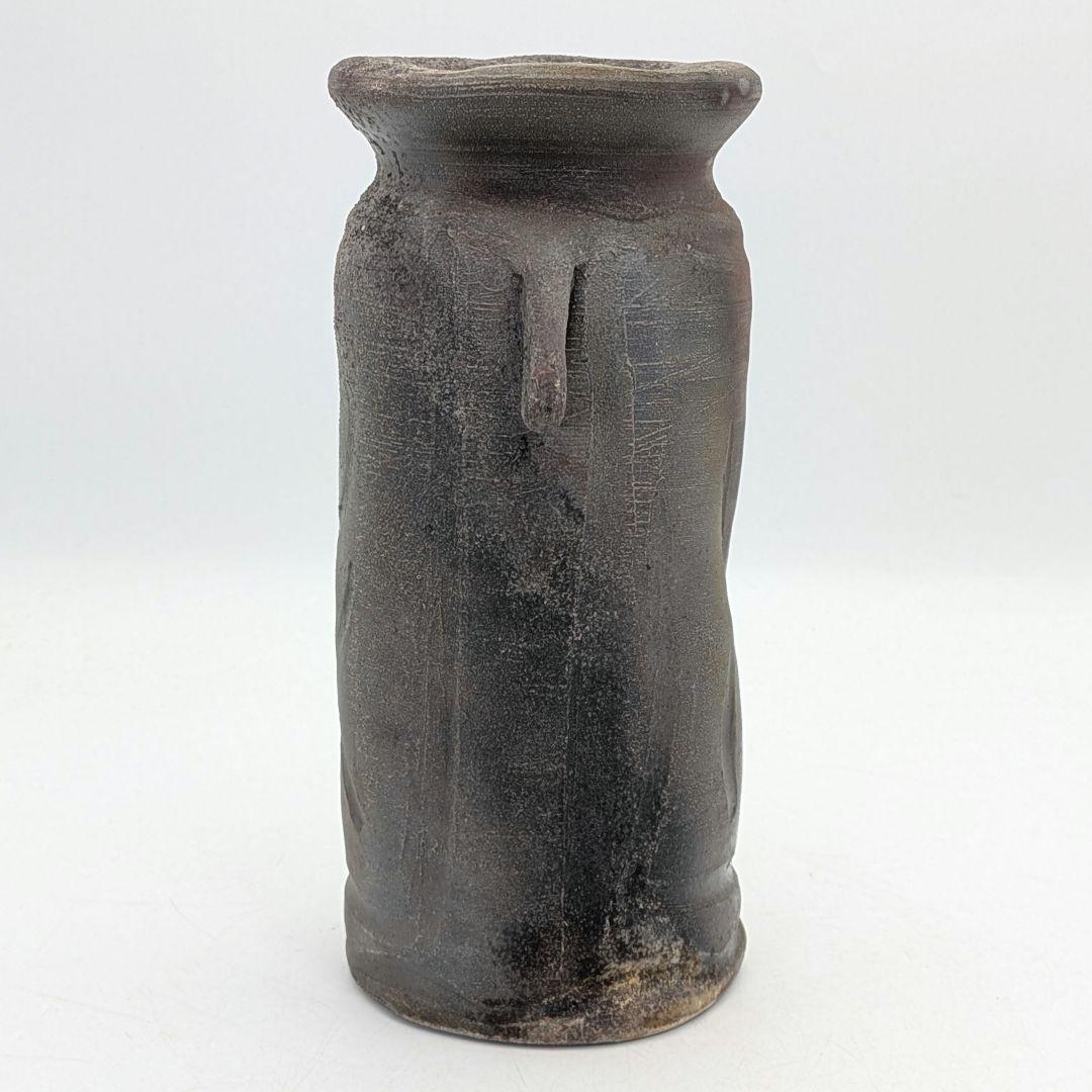 藤本道生 備前焼 窯変耳付花入 共箱共布栞 花器 フラワーベース 花瓶 花生