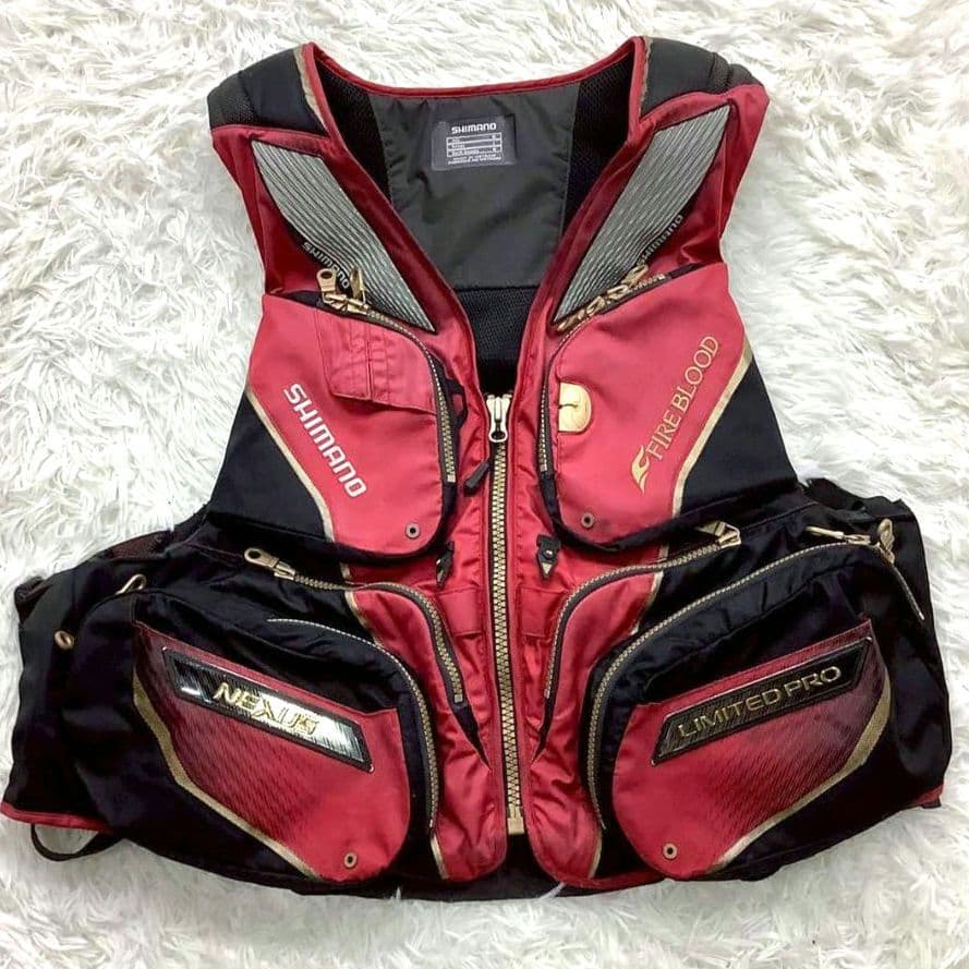 訳あり フィッシングベスト 釣り ネクサス リミテッドプロ 赤 黒 ナイロン
