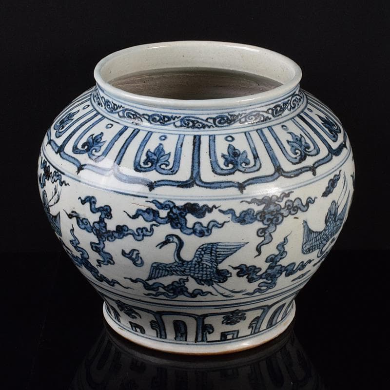 中国　青花　雲鶴文　壷　C　3743C