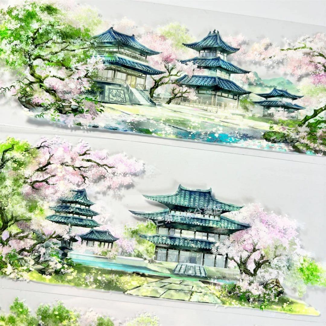 【9507】海外　5m巻　PETマスキングテープ　春景色　塔　装飾背景系