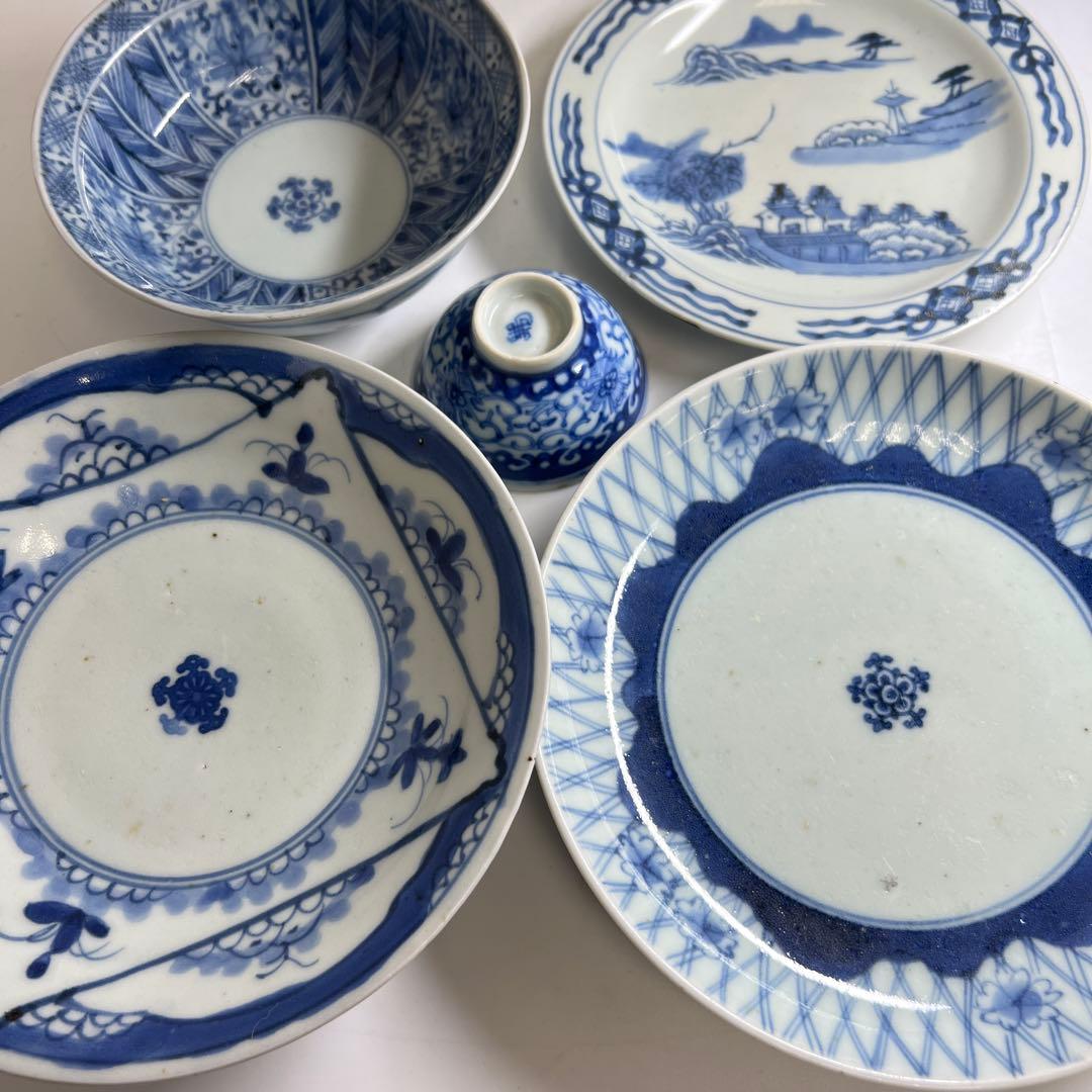 古伊万里　染付上手中皿5枚　東Y8-0106①タカチ