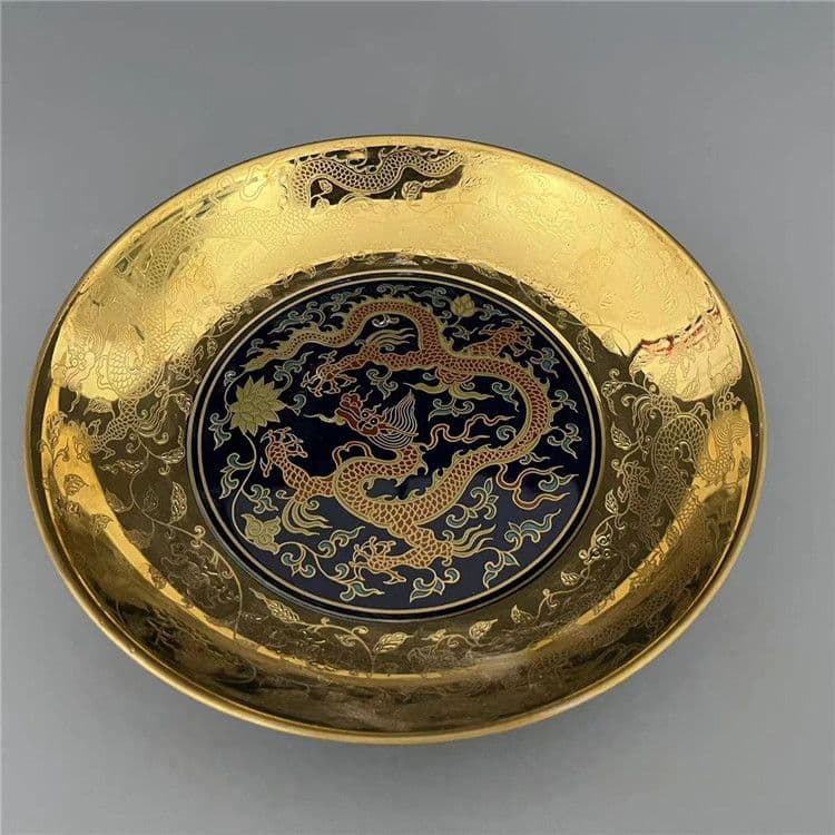 五彩金竜紋盤 中国美術 茶道具 香道具 装飾品 現代工芸品 美術品 置物