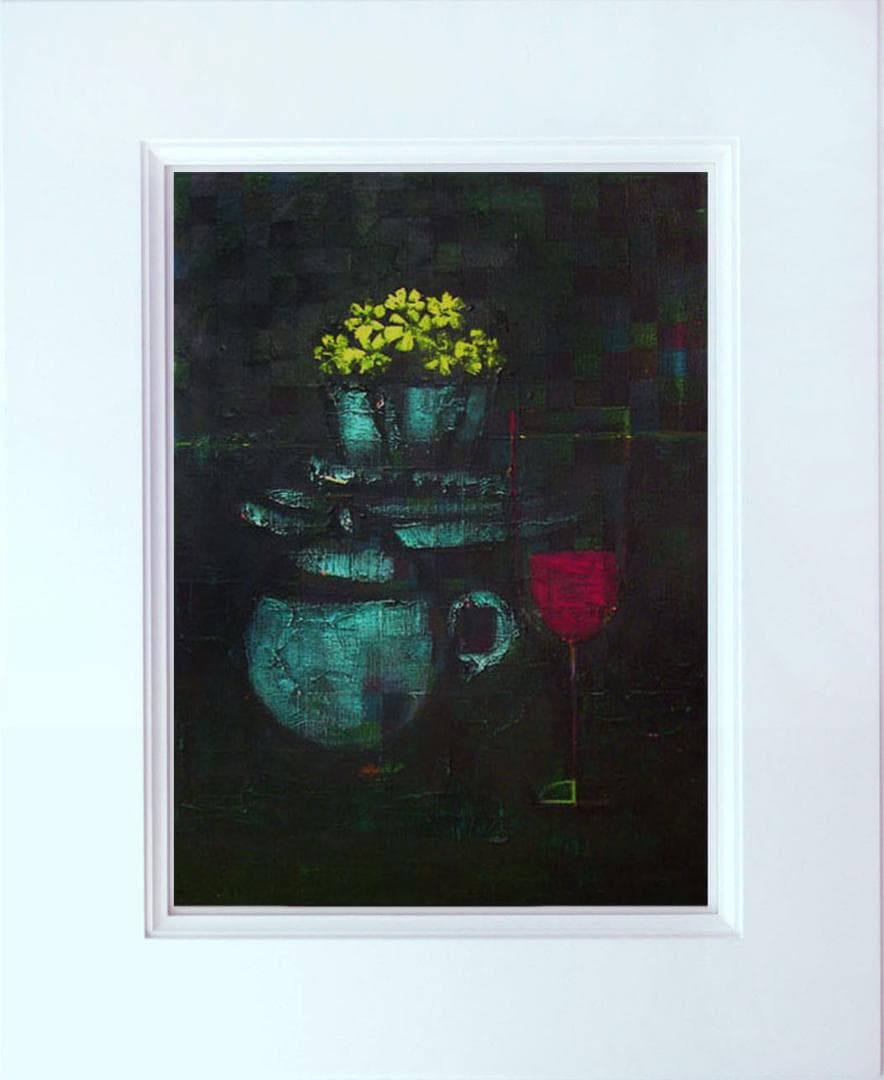 油絵 菅家令子絵 絵画インテリア額付(白) uF6-063404 静物花グラス器