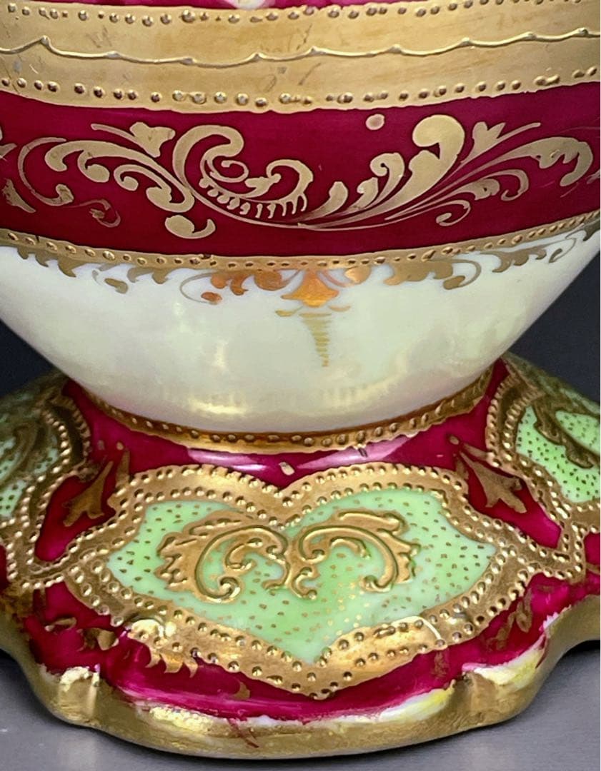 オールドニッポン ２２㎝ アールヌーボー様式 薔薇紋 花瓶 バラ つつじ アザレ