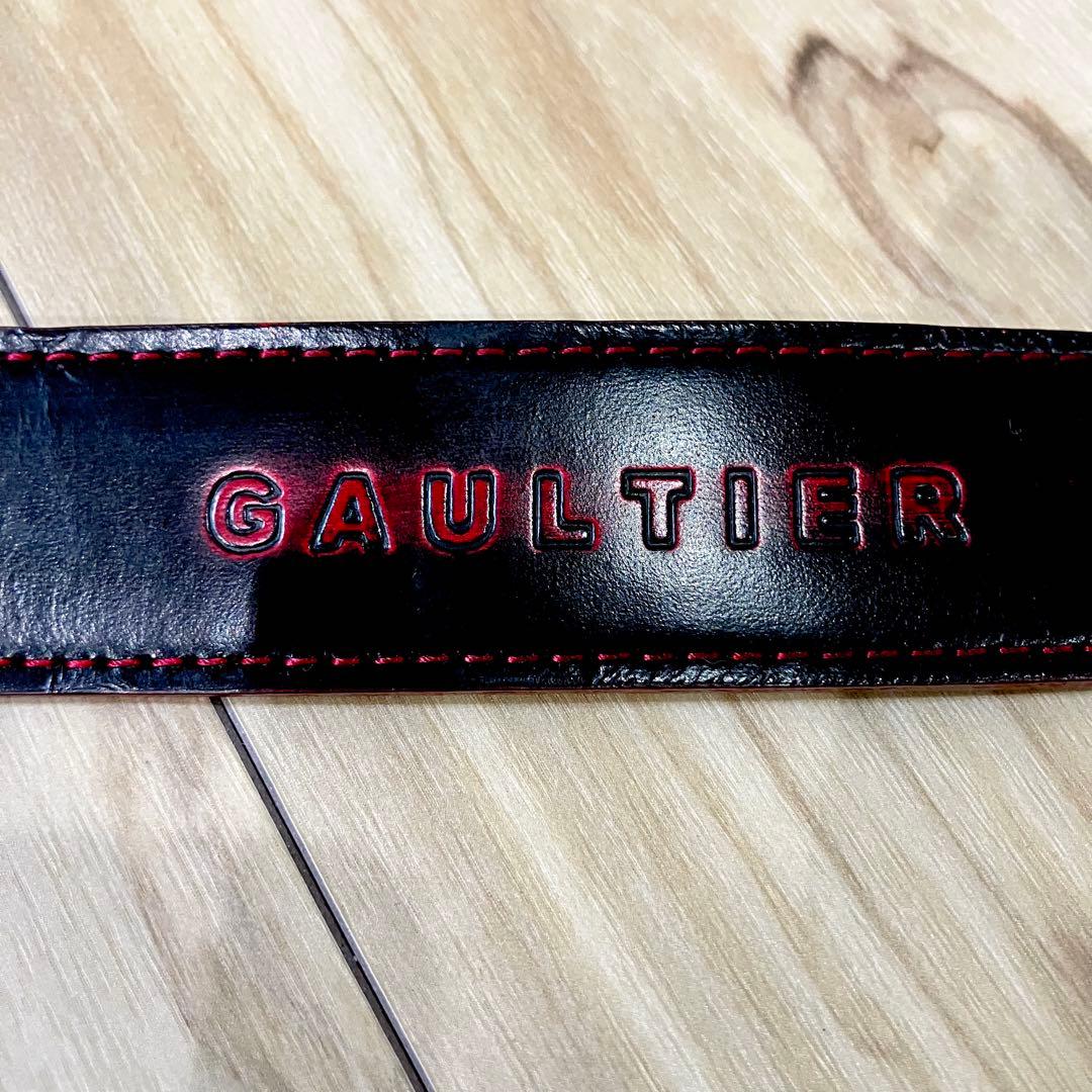 ✨美品✨ジャンポールゴルチエ レザー ベルト 黒×赤 ロゴ型押し ヴィンテージ