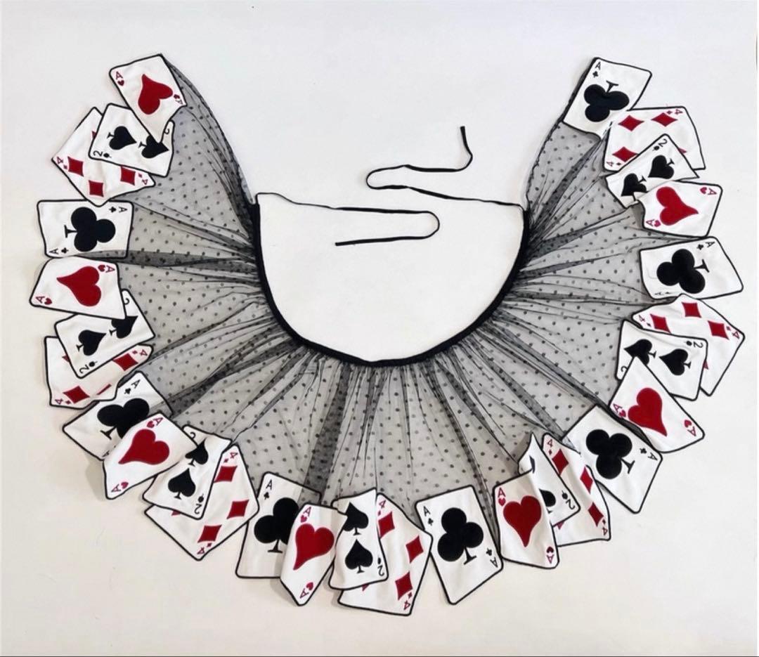 新品 ロリータ アリス風 トランプ柄エプロン 黒