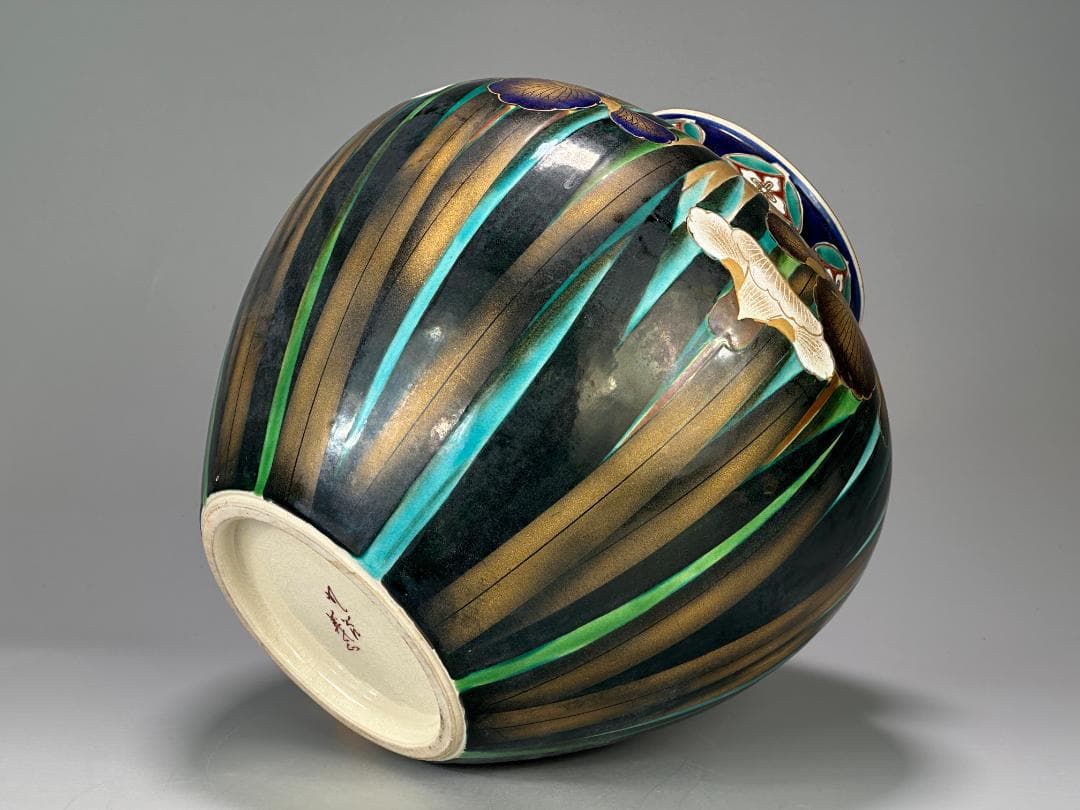 九谷焼 九谷焼名工 錦園窯 山上義正作 花瓶　陶器 共箱