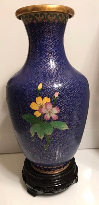 花瓶　七宝焼花瓶　台座付き